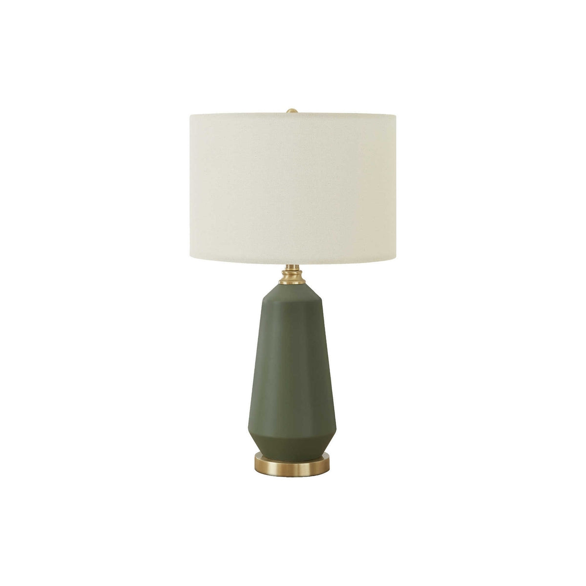 Contemporary Table Lamp with Green Ceramic Base and Ivory Linen Drum Shade, 26'H, Gold Finial Accent