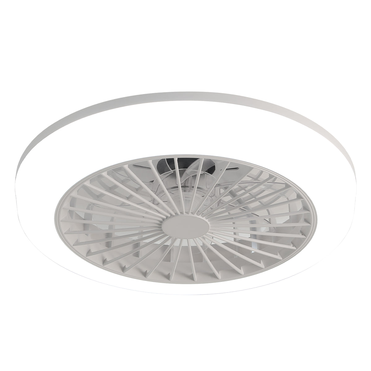 Modern Bladeless Ceiling Fan with Light and Remote Control, White Blades/White Body, ABS Material, 18 Inch for Bedroom Kitchen Dining Room