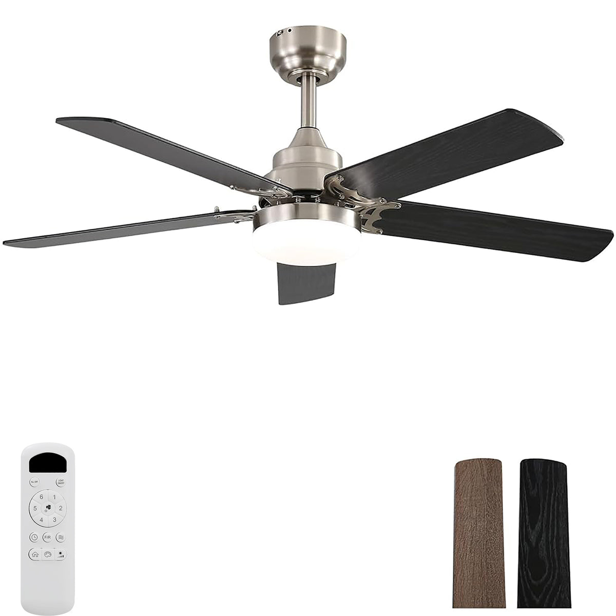 42 Inch Ceiling Fan 5 Blades Noiseless Reversible Dc Motor Remote Control With Led Light