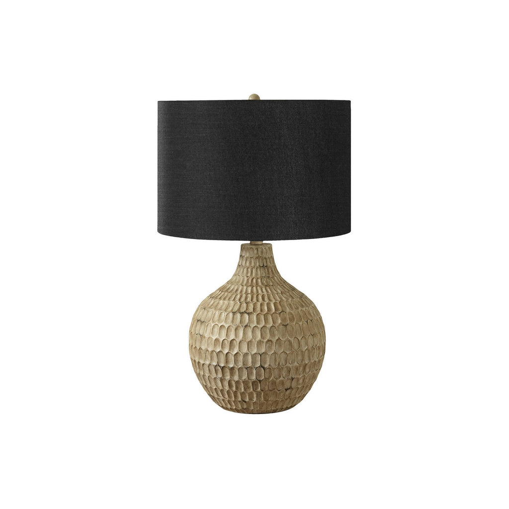 Contemporary Table Lamp, 25'H, Brown Resin Base with Black Linen Shade, Modern Design for Living Room, Bedroom, or Home Office