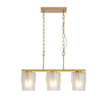 Modern Gold 3-Light Linear Chandelier, E26 Base, Adjustable Height Pendant Light with Milky White Frosted Glass Shades, Industrial Kitchen Island Lighting for Dining Room, Hallway, Entryway