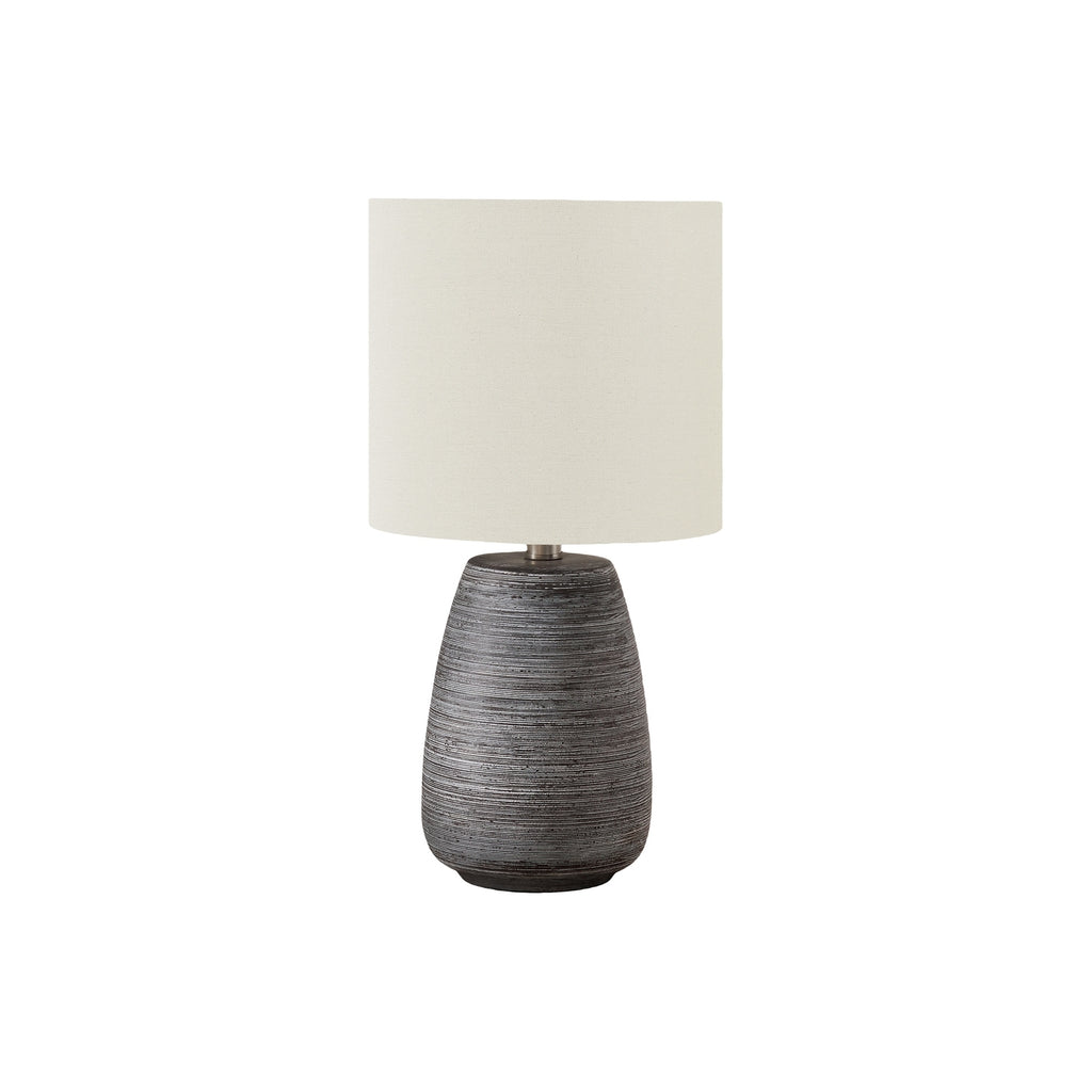 Contemporary Table Lamp with Grey Ceramic Base and Ivory Linen Drum Shade, 19'H