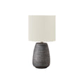 Contemporary Table Lamp with Grey Ceramic Base and Ivory Linen Drum Shade, 19'H