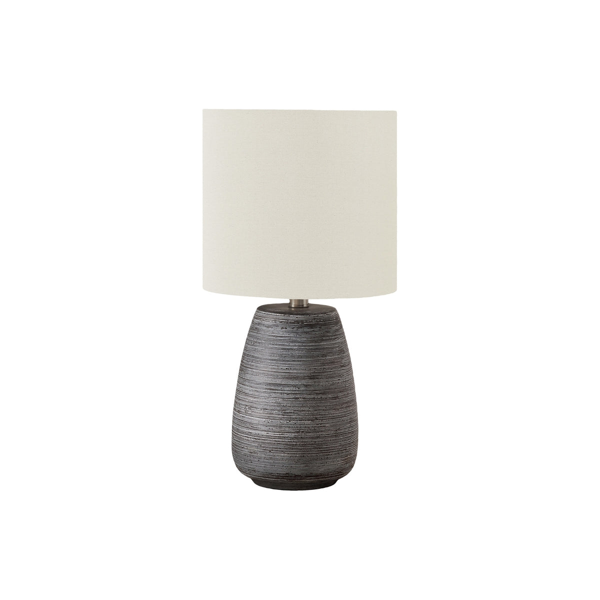 Contemporary Table Lamp with Grey Ceramic Base and Ivory Linen Drum Shade, 19'H