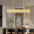Crystal Brass Rectangle Chandeliers for Dining Room, 54in Gold Farmhouse Chandeliers for Dining Room, Modern Rectangle Crystal Chandelier for Kitchen Island Living Room, Includes 60XG4 Bulbs