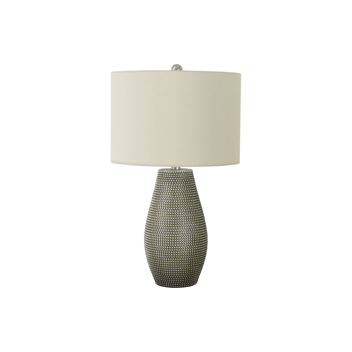 Contemporary Table Lamp, 24' H, Grey Resin Base with Ivory Cream Shade, Modern Boho-Glam Accent for Living Room, Bedroom, or Office