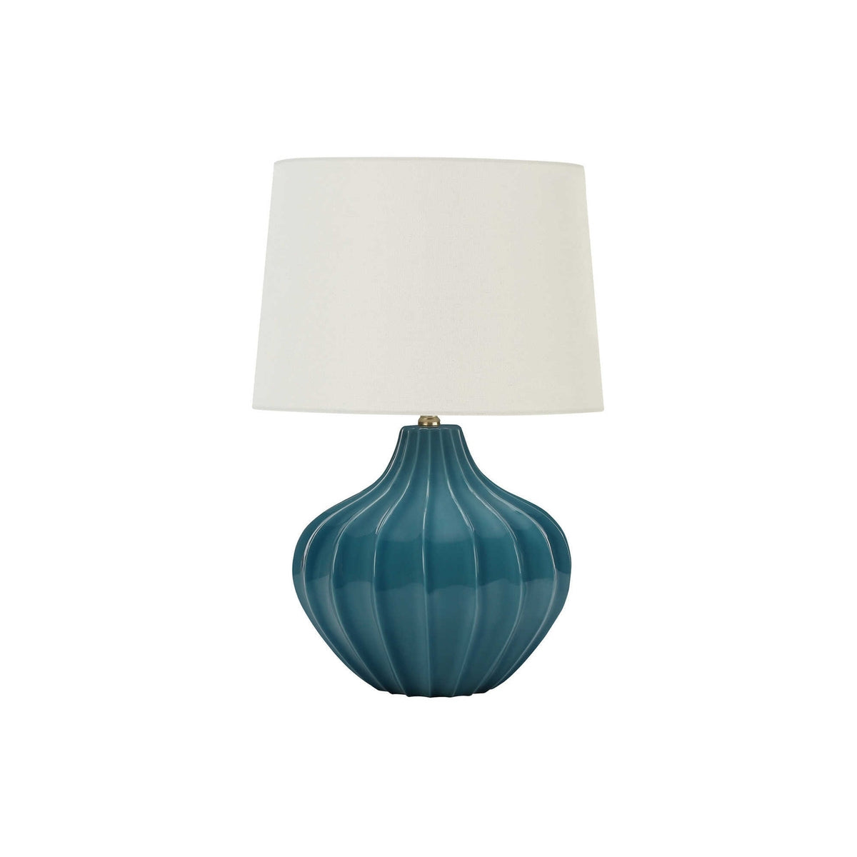 Transitional Blue Ceramic Table Lamp with Ivory Shade, 24' H, Modern Lighting for Living Room or Bedroom