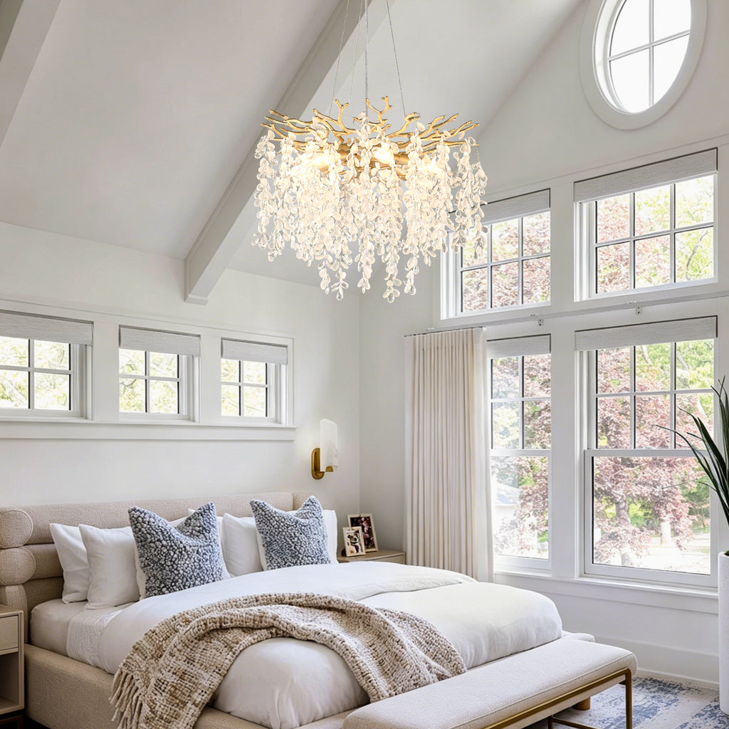 6-Light Chandelier Crystal Ceiling Lamp, 6-Lights Modern Farmhouse Ceiling Ceiling Hanging Light Fixture , for Dining Room, Kitchen Island--NO INCLUDED BULBS--GOLD