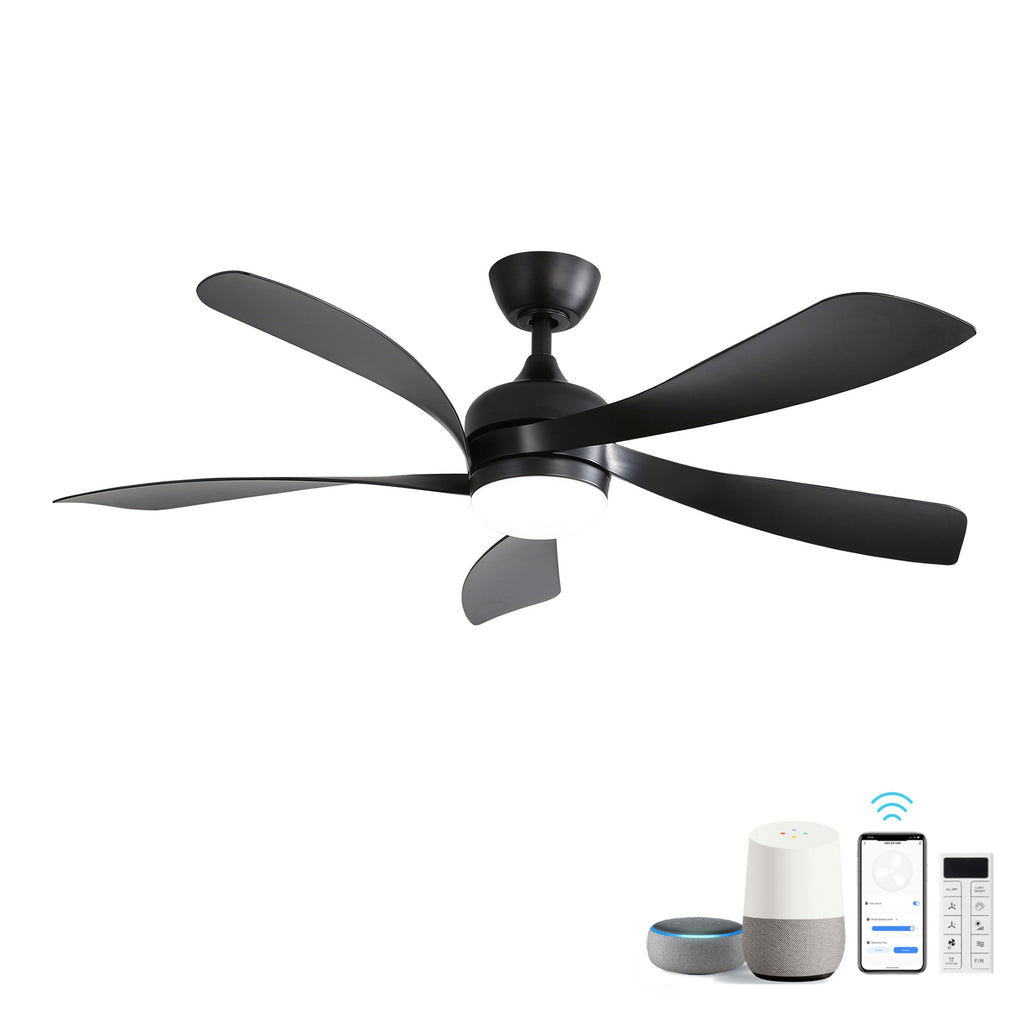 45 Inch Matte Black Smart Ceiling Fan with DC Motor Alexa APP Control Quiet Reversible Operation Dimmable Lighting