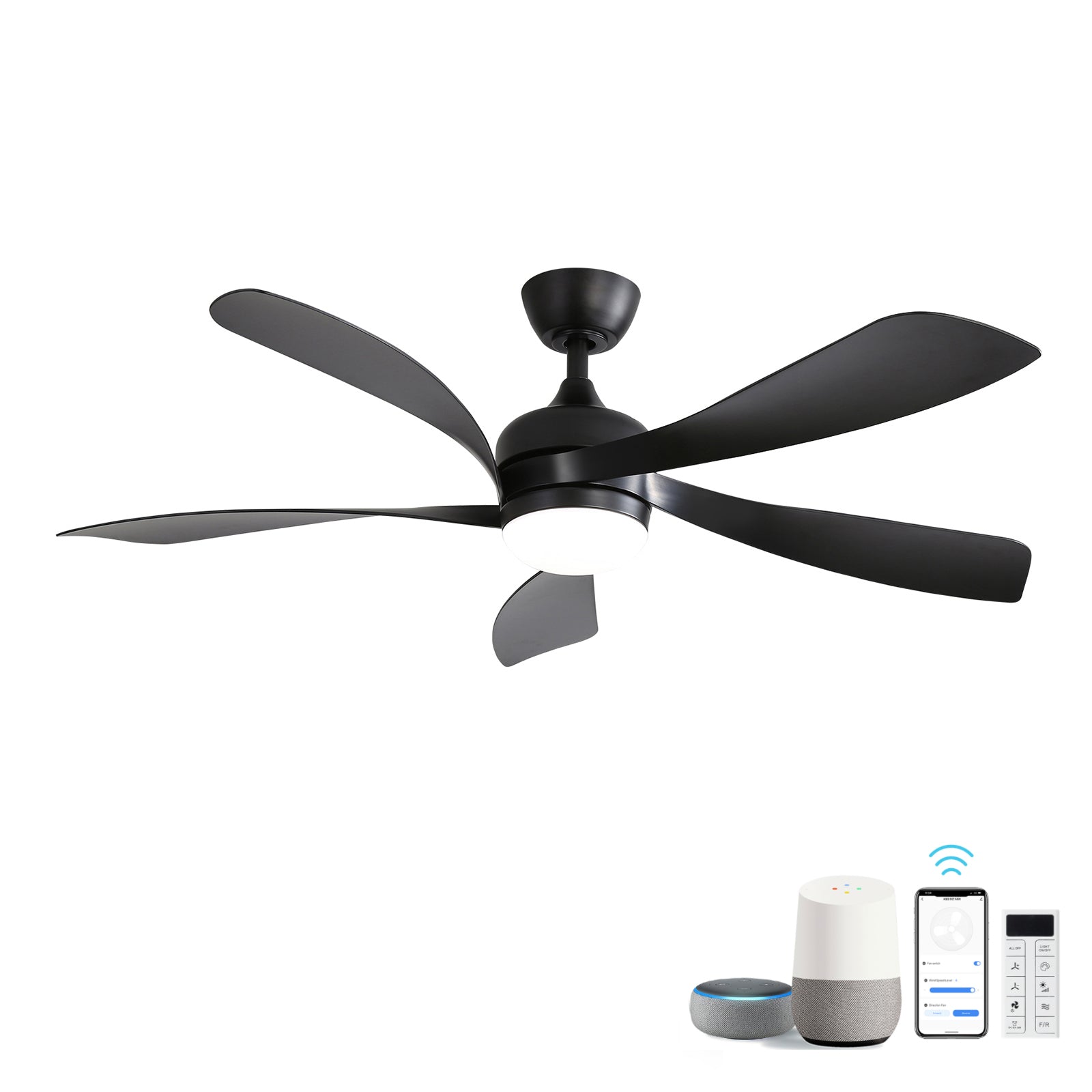 45 Inch Matte Black Smart Ceiling Fan with DC Motor Alexa APP Control Quiet Reversible Operation Dimmable Lighting