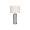 Modern Table Lamp, 29' H, Grey Resin Base with Ivory Linen Shade, Silver Accents, Contemporary Design