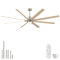 84' Oversized Large Brushed Nickel Light Yellow Solid Wood Ceiling Fan with Dimmable Led Light Control Reversible DC Motor For Living Room Warehouse Village