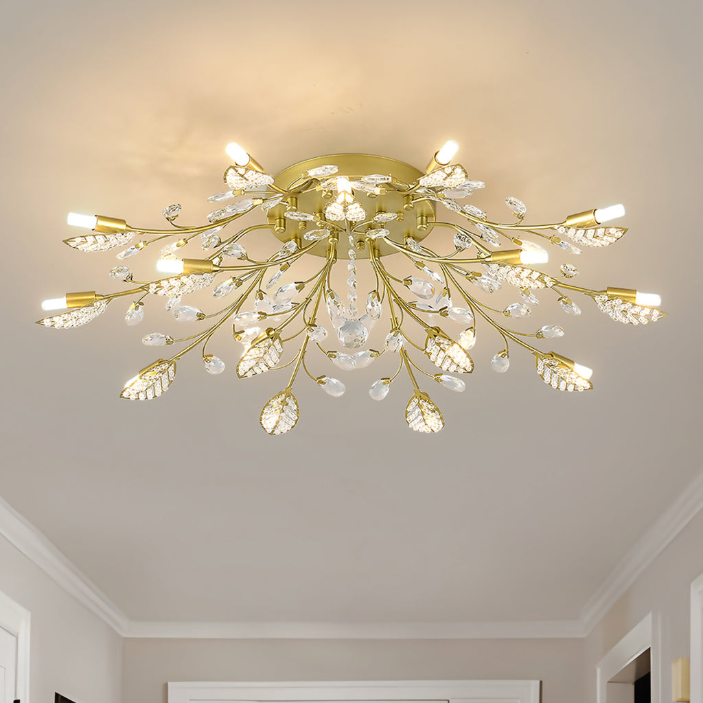 15-Light Chandelier Crystal Ceiling Lamp, 15-Lights Modern Farmhouse Ceiling Ceiling Hanging Light Fixture Over Table, for Dining Room, Kitchen Island--NO INCLUDED BULBS--GOLD