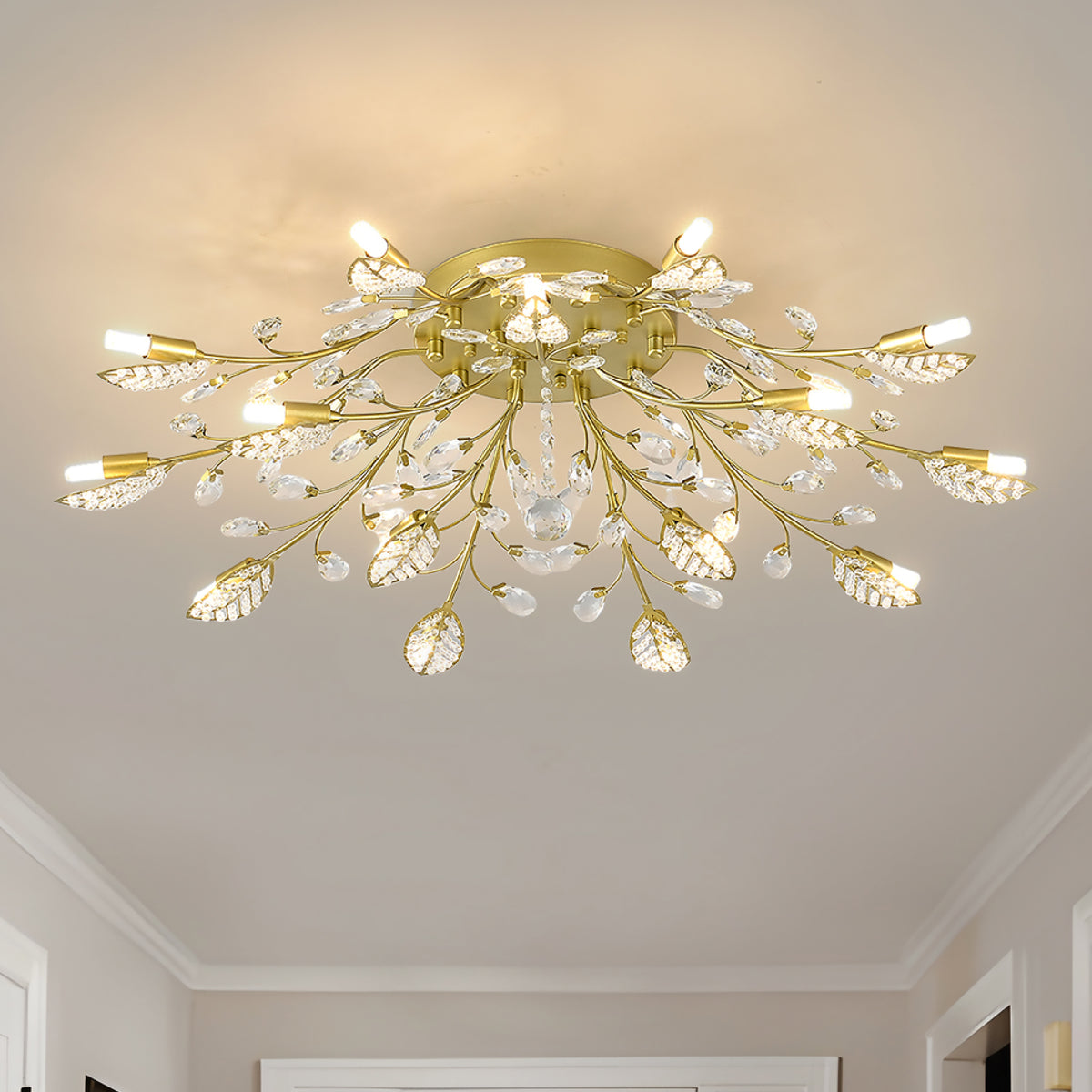 15-Light Chandelier Crystal Ceiling Lamp, 15-Lights Modern Farmhouse Ceiling Ceiling Hanging Light Fixture Over Table, for Dining Room, Kitchen Island--NO INCLUDED BULBS--GOLD