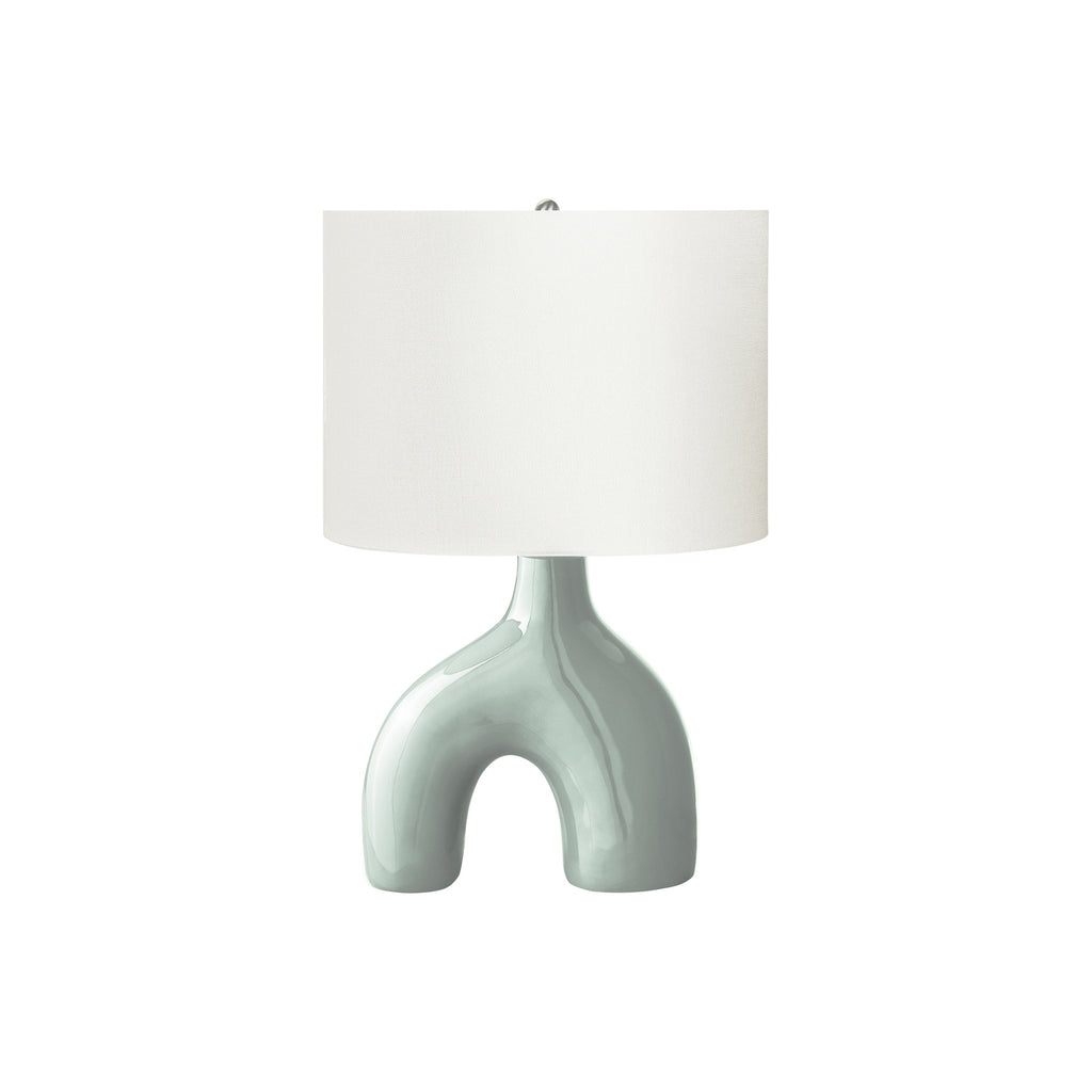 Contemporary Green Ceramic Table Lamp with Ivory Shade, 25' H, Modern Design for Living Room, Office, or Bedroom