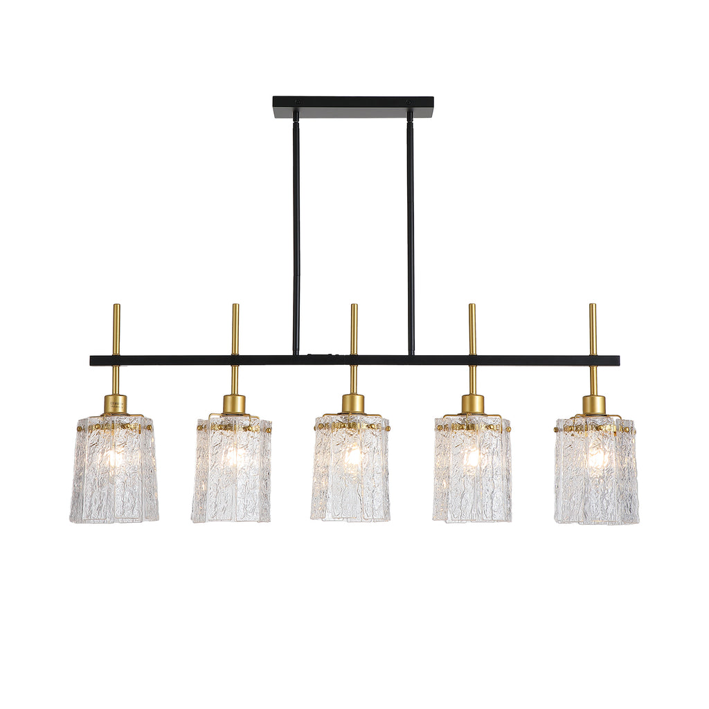 Modern Farmhouse Chandelier 5-Light Dining Room Light Fixture Over Table Kitchen Island Lighting Rustic Chandeliers for Dining Light with Glass Pendant Lights Kitchen Island