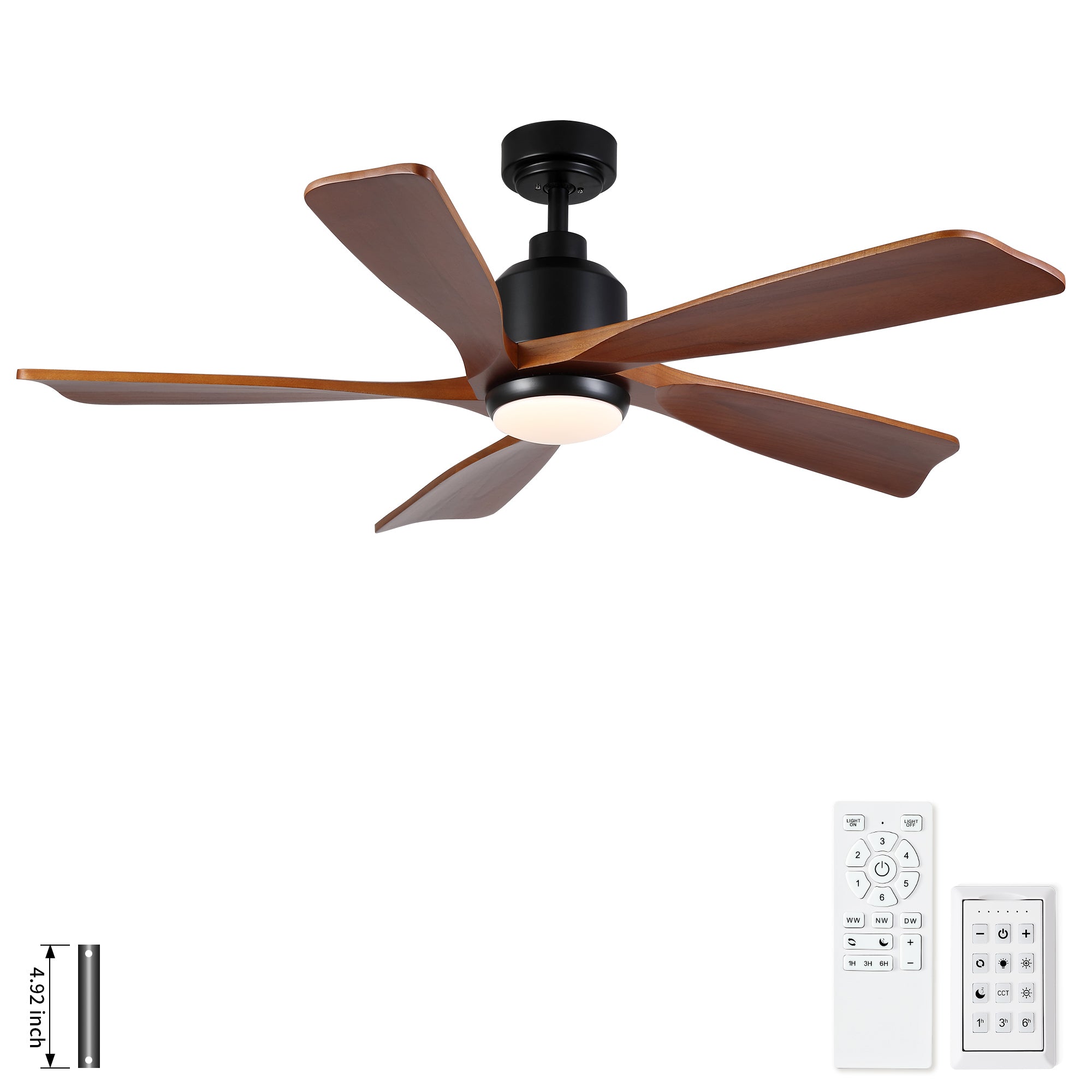 52 inch American Farmhouse Solid Wood Black Ceiling Fan with Light Quiet DC Motor for Modern Bedroom Living Room Restaurant