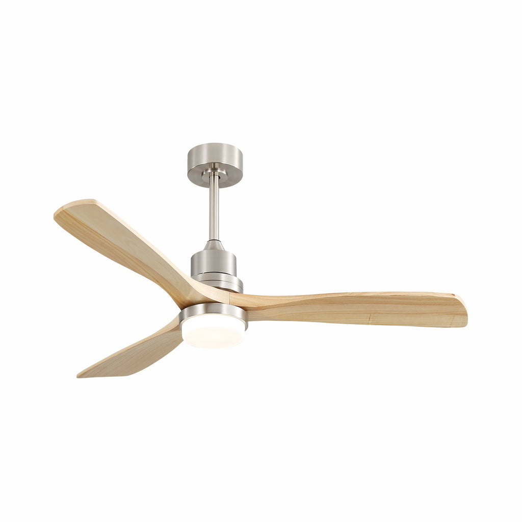 Modern 52 Inch Indoor Ceiling Fan with Dimmable LED Light, 6-Speed Remote-Controlled DC Motor, Reversible Wood Blades in Brushed Nickel Finish