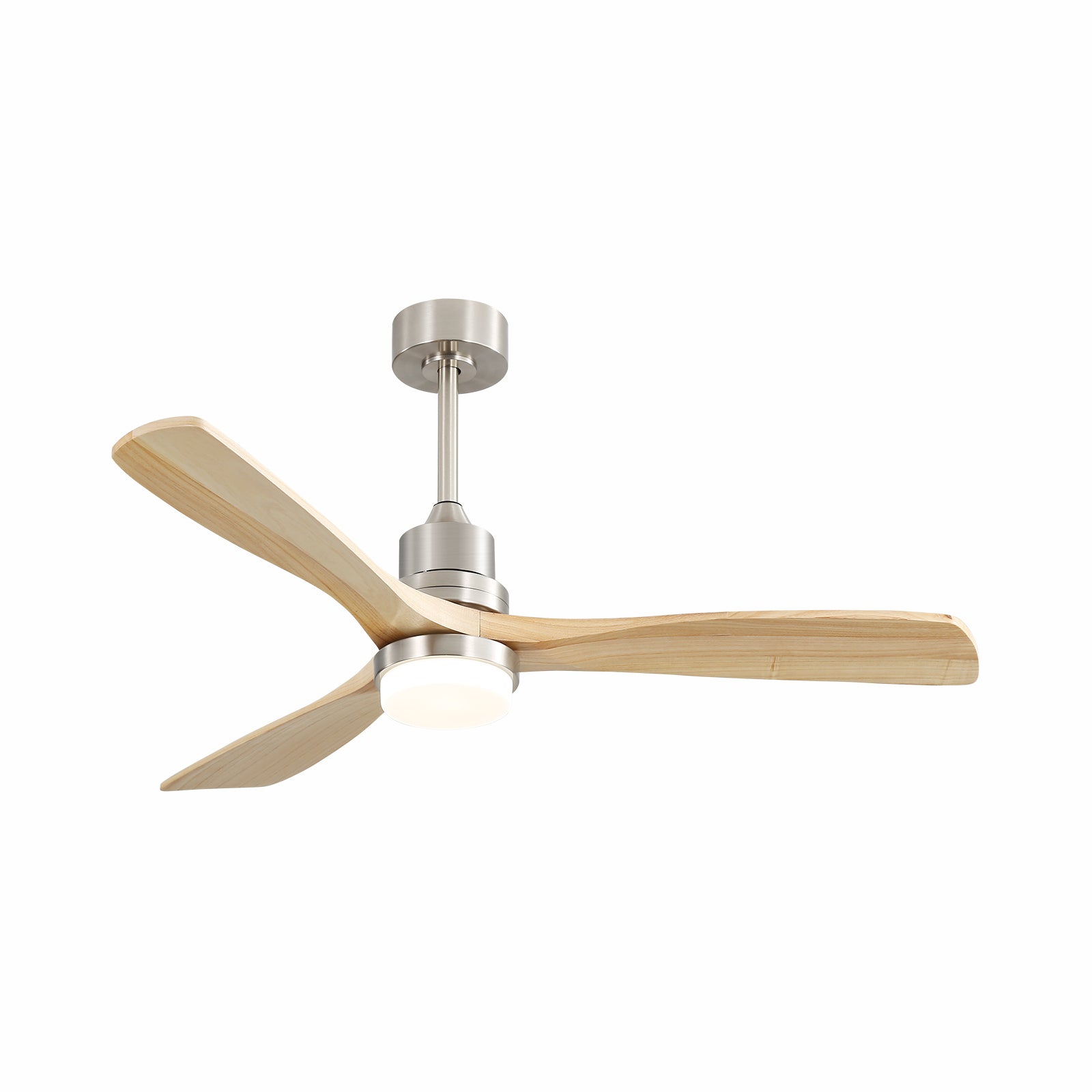 Modern 52 Inch Indoor Ceiling Fan with Dimmable LED Light, 6-Speed Remote-Controlled DC Motor, Reversible Wood Blades in Brushed Nickel Finish