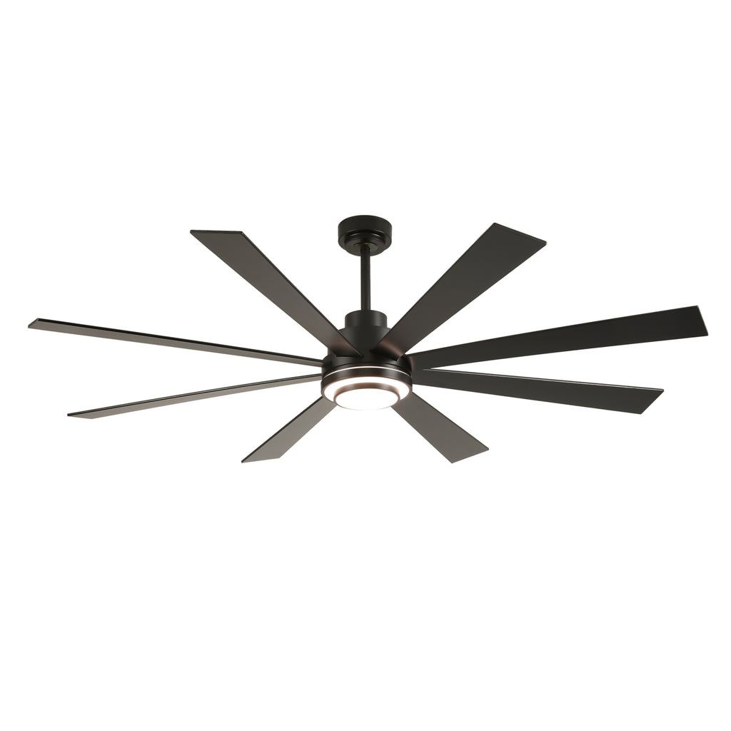 72 Inch 8 PCS Plywood Reversible Blades  Ceiling Fan With Light Kit 3 Color  Dimmable LED, DC 6 Speed ,Remote Control Ceiling Fan  for Patio Living Room, Bedroom, Office,Indoor.(Matte Black )
