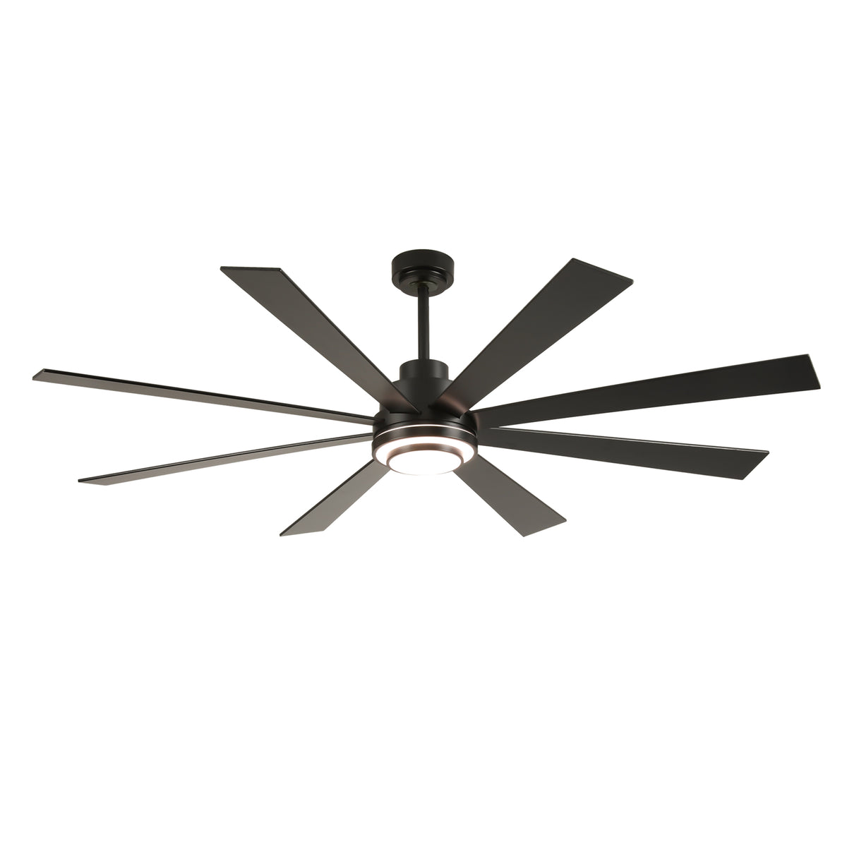 72 Inch 8 PCS Plywood Reversible Blades  Ceiling Fan With Light Kit 3 Color  Dimmable LED, DC 6 Speed ,Remote Control Ceiling Fan  for Patio Living Room, Bedroom, Office,Indoor.(Matte Black )