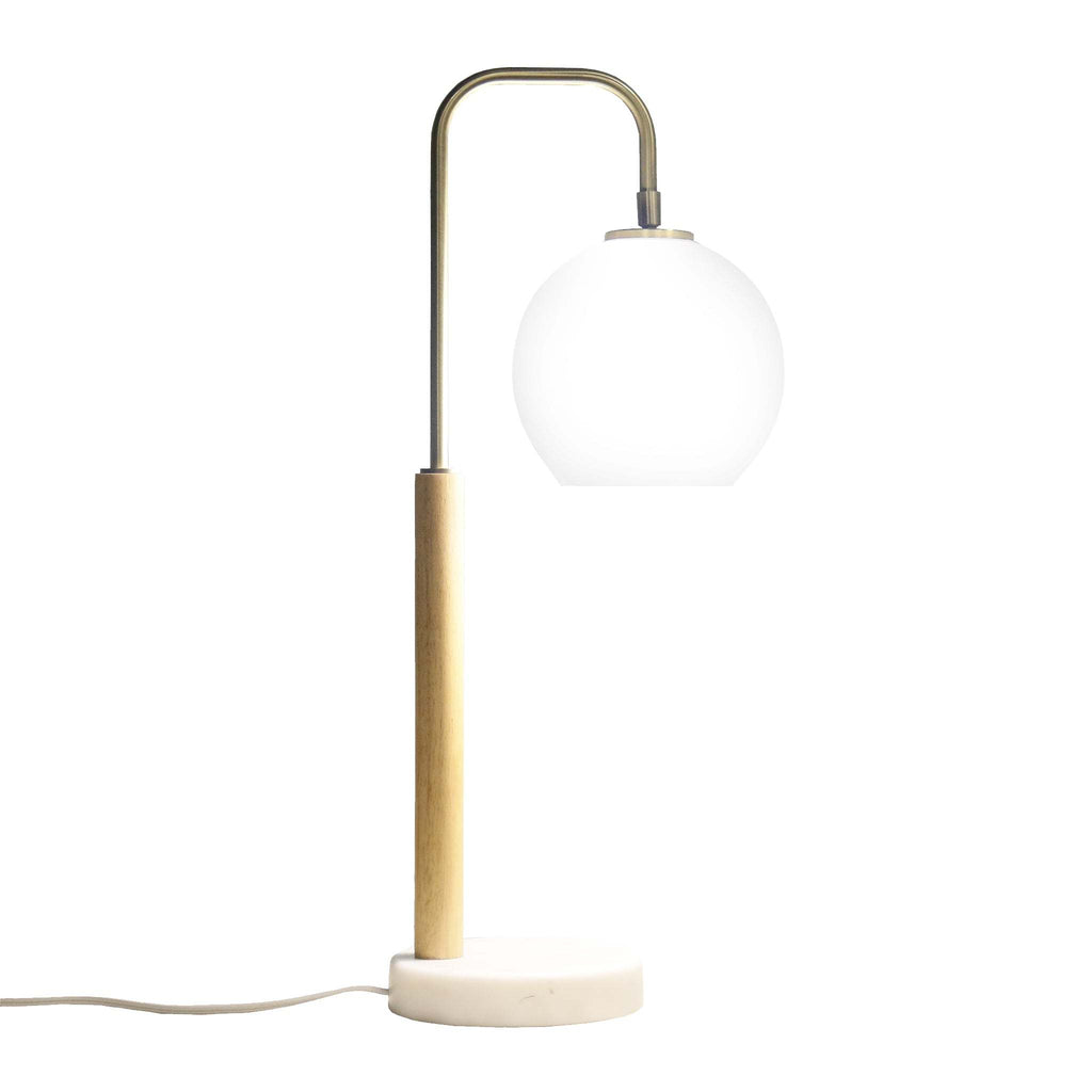 Nordic Home Creative Romantic Warm Marble Study Room Bedside Table Lamp with Auris White Globe Lampshade