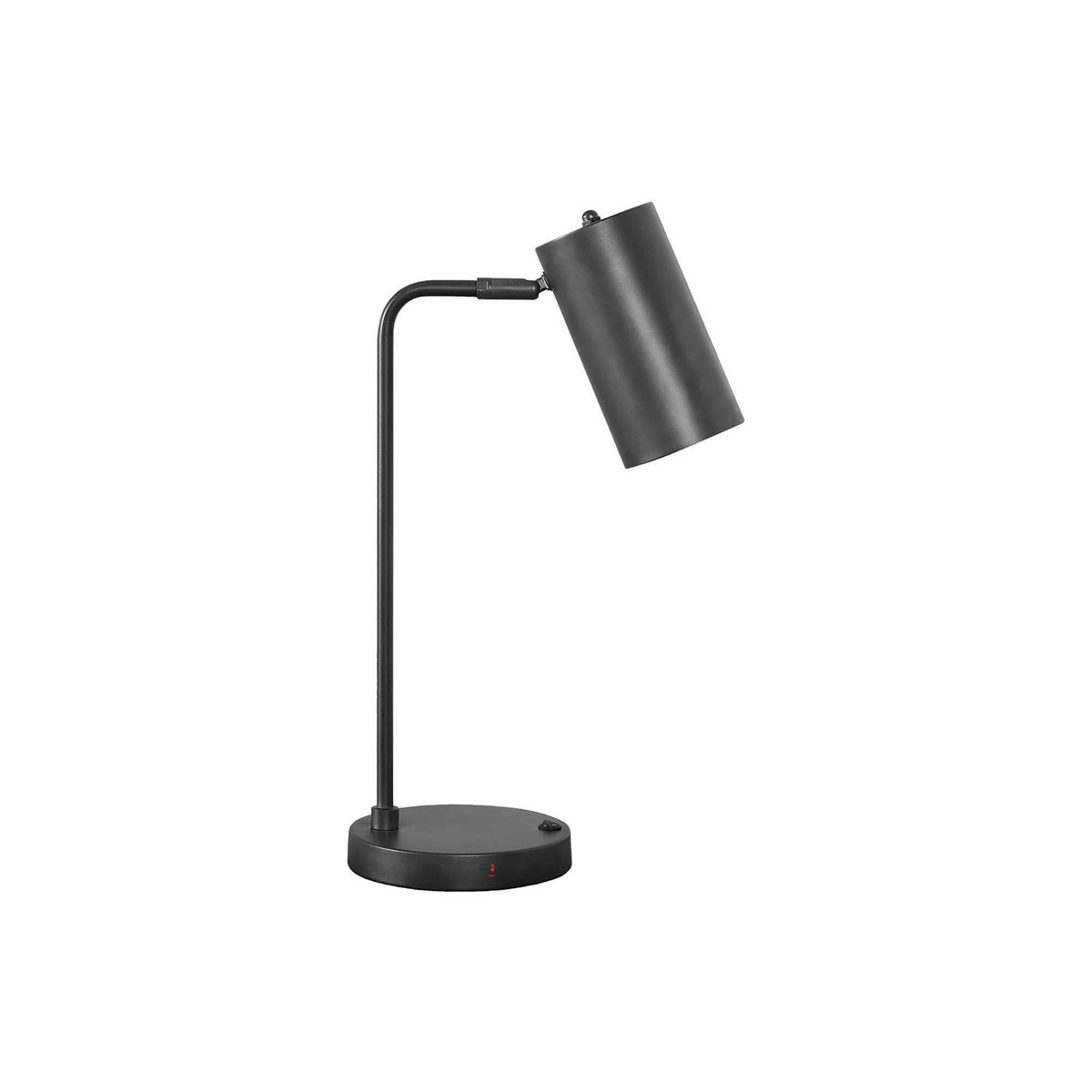Modern Table Lamp with USB Port, Grey Metal Base and Shade, 18' Height, Compact Design for Desk or Side Table