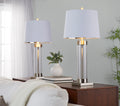 30' Contemporary Glass Table Lamp in Clear Glass and Brushed Nickel with White Linen Shade from Grandview Gallery   - Set of 2
