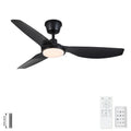 52 inch Outdoor Waterproof Black Ceiling Fan with Light and Quiet DC Motor ABS Blades for Modern Bedroom Living Room Restaurant