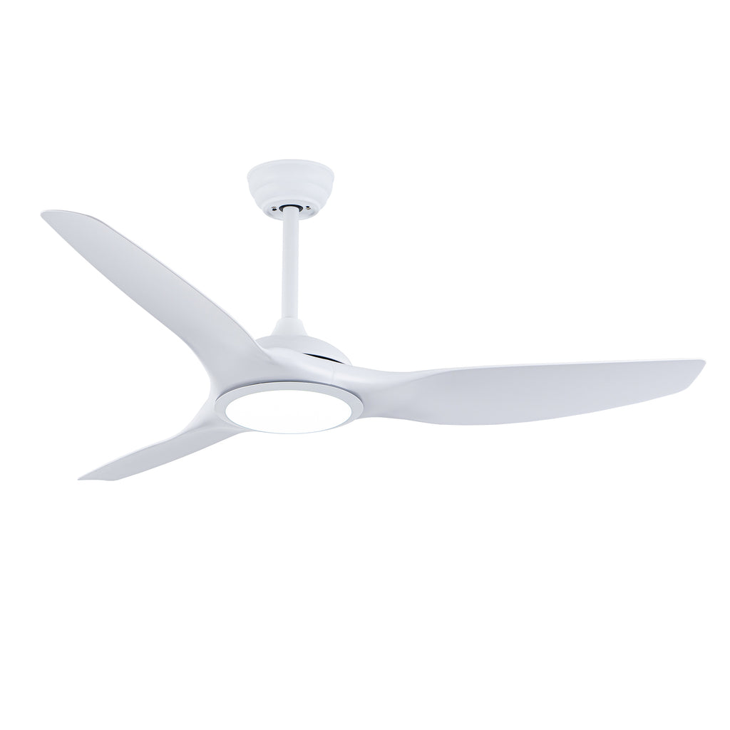 52 Inch  ABS Blades  Ceiling Fan With Light Kit ( LED Light Source),DC 6 Speed ,Remote Control,Adjustable Height Ceiling Fan for Patio Living Room, Bedroom, Office,Indoor.(( Matte White)