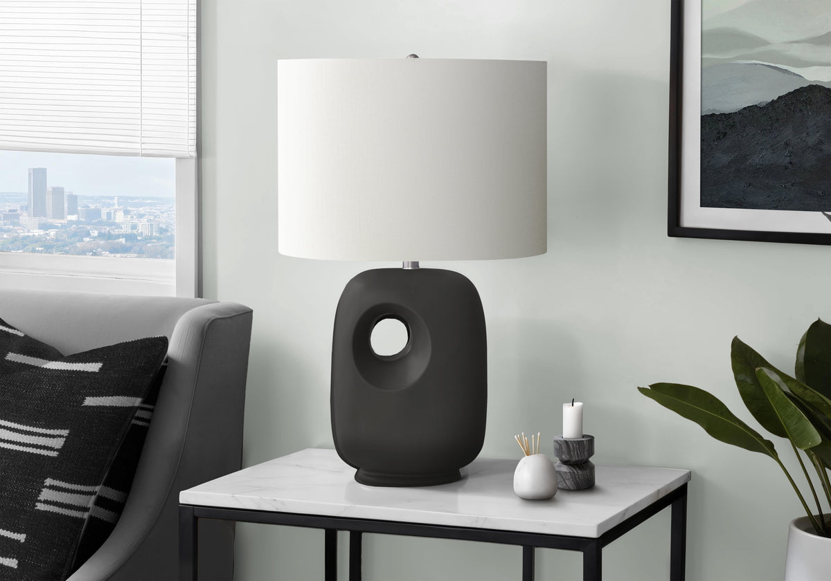 Lighting, 26'h, Table Lamp, Black Ceramic, Ivory / Cream Shade, Contemporary, Modern