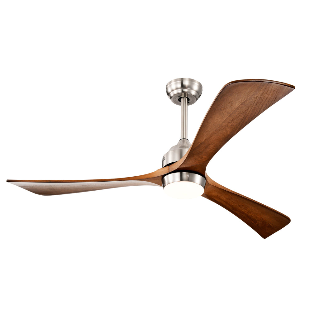 52' Solid Wood Blades Ceiling Fan with Lights Remote Control,Quiet DC Motor 3 Blade Ceiling Fans 6 Speed Levels,Reversible Ceiling Fan, for Patio Living Room, Bedroom, Office,Indoor.(Stain nickel )
