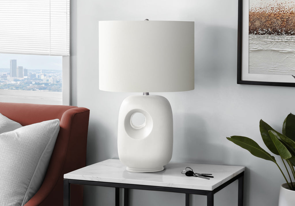 Lighting, 26'h, Table Lamp, White Ceramic, Ivory / Cream Shade, Contemporary, Modern