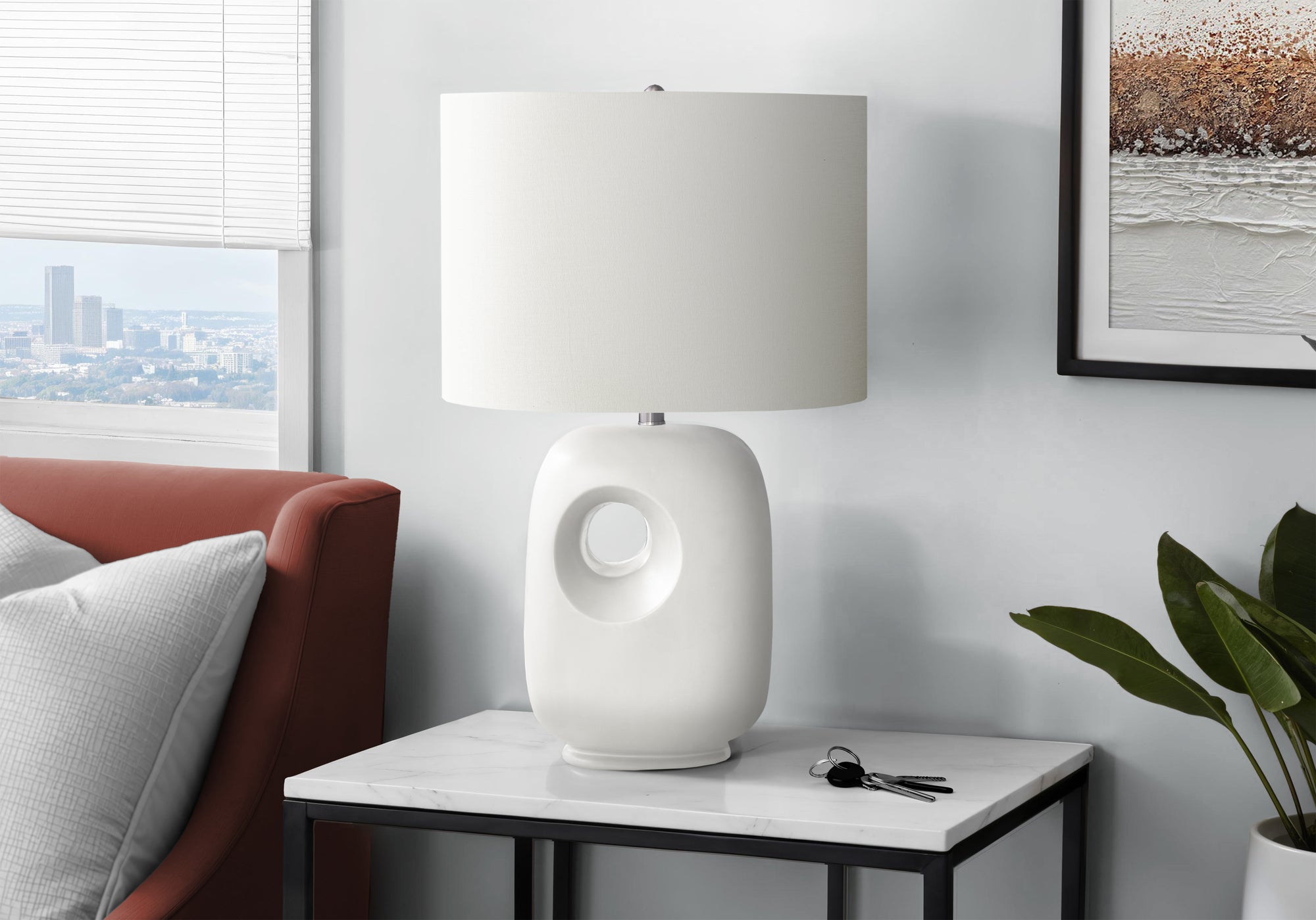 Lighting, 26'h, Table Lamp, White Ceramic, Ivory / Cream Shade, Contemporary, Modern