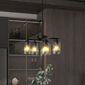 6-Light Modern Farmhouse Black Chandelier, Contemporary Dining Room Light Fixture, Adjustable Height Hanging Industrial Pendant Lights Kitchen Island, Clear Glass Shade