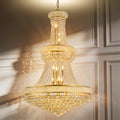 32-Inch Gold Crystal Chandelier, 27-Light French Empire Ceiling Light with LED Bulbs, Adjustable 59-Inch Chain, 3000K Warm Light, Ideal for Living Room, Dining Room, and Foyer