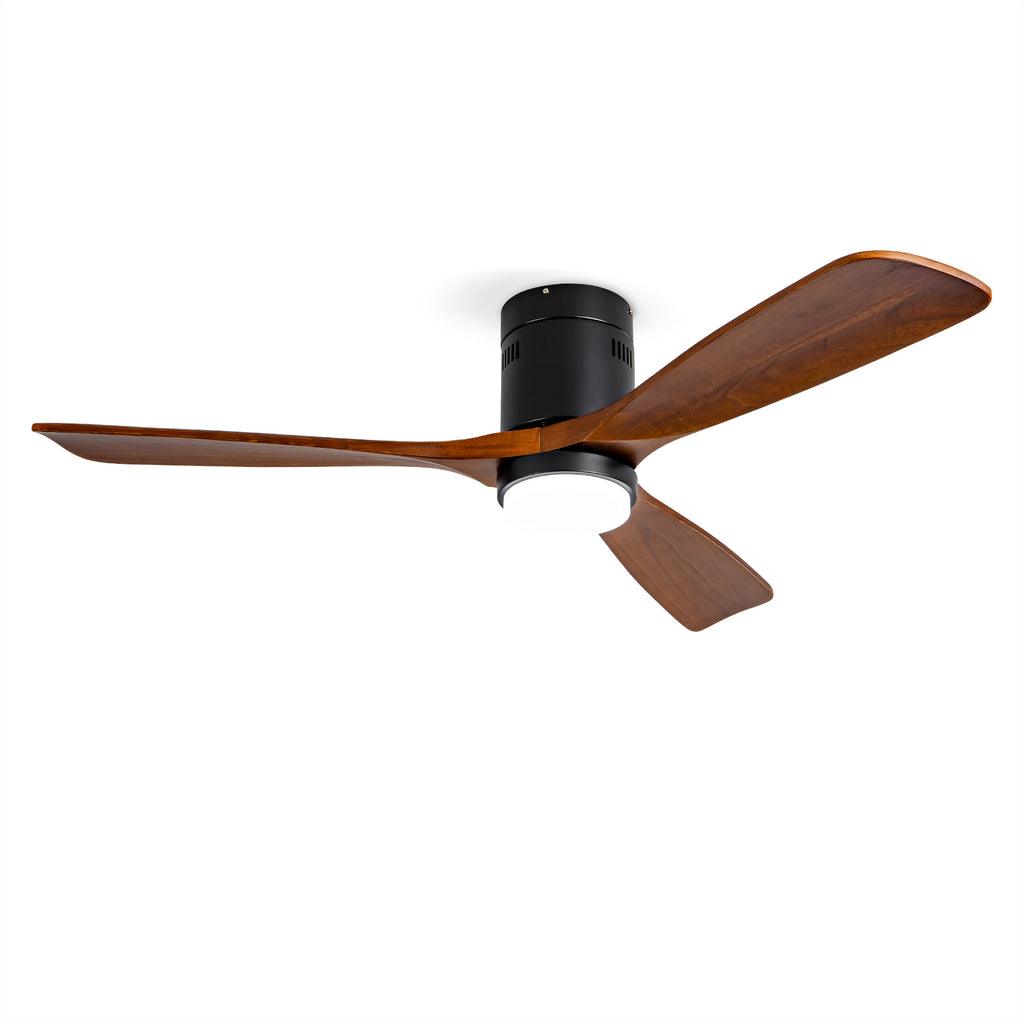 Ceiling Fan with Lights 52 Inch Flush Mount Ceiling Fan with Remote Control, Wood Blades Modern Outdoor Ceiling Fans for Bedroom/Farmhouse/Patio/Indoor, Quiet DC Motor