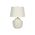 Modern Table Lamp, 20'H, Cream Concrete Base with Ivory Linen Shade, Gold Finial, Contemporary Design