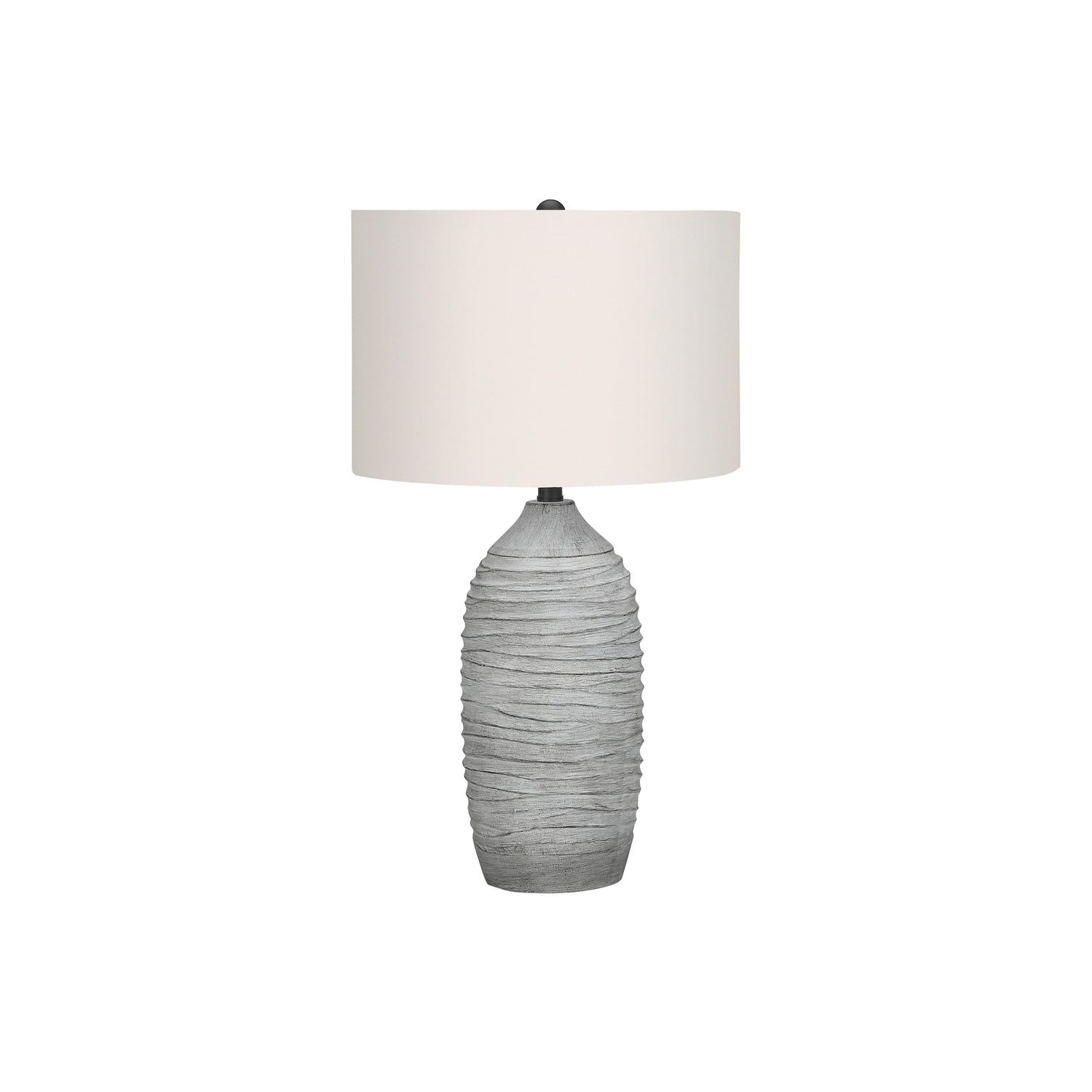 Modern Table Lamp, 27'H, Grey Resin with Ivory Drum Shade, Contemporary Design for Living Room, Bedroom, or Office