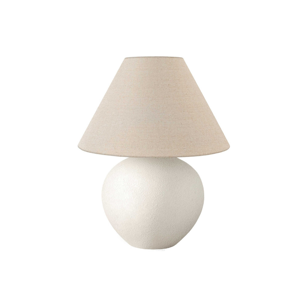 Contemporary Table Lamp with Cream Ceramic Base and Cream Linen Shade, 16' H
