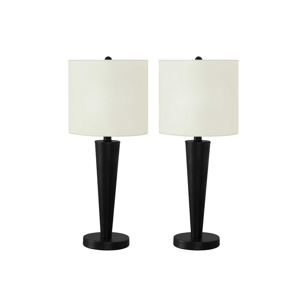 Contemporary Table Lamp Set of 2, 24in High Black Metal with USB Port, Ivory Cream Shade, Modern Design