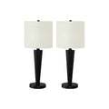 Contemporary Table Lamp Set of 2, 24in High Black Metal with USB Port, Ivory Cream Shade, Modern Design