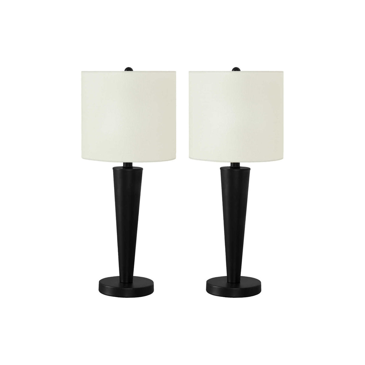 Contemporary Table Lamp Set of 2, 24in High Black Metal with USB Port, Ivory Cream Shade, Modern Design