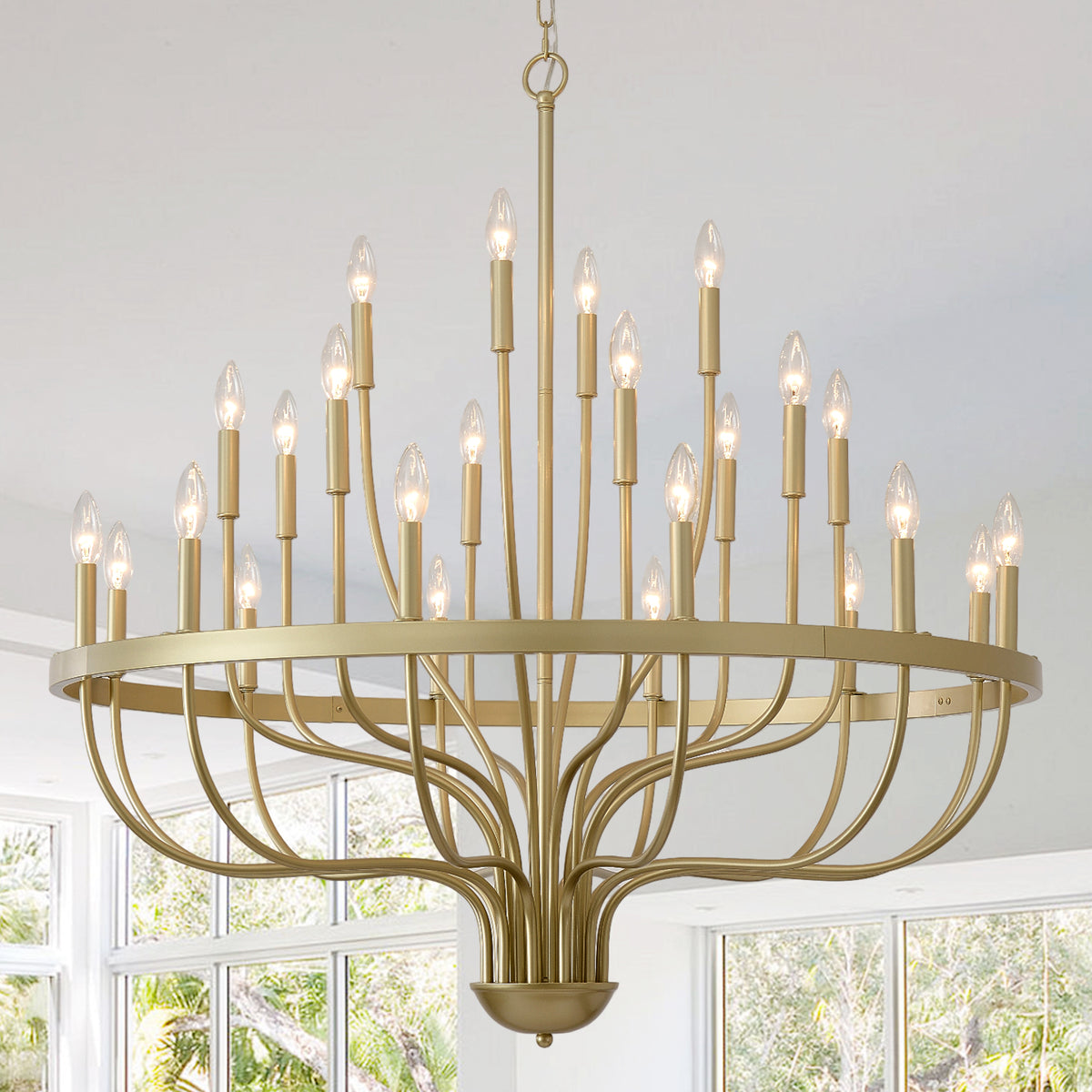 24-Light Gold Chandelier Industrial Iron Candle Chandelier Modern Suspended Farmhouse Chandeliers Pendant Light Fixtures for Dining Room Bedroom Living Room Kitchen Island Foyer  (NO Include Bulb)GOLD