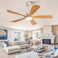 52 Inch Modern Ceiling Fan With 3 Color Dimmable 5 Solide Wood Blades Remote Control Reversible DC Motor With Led Light