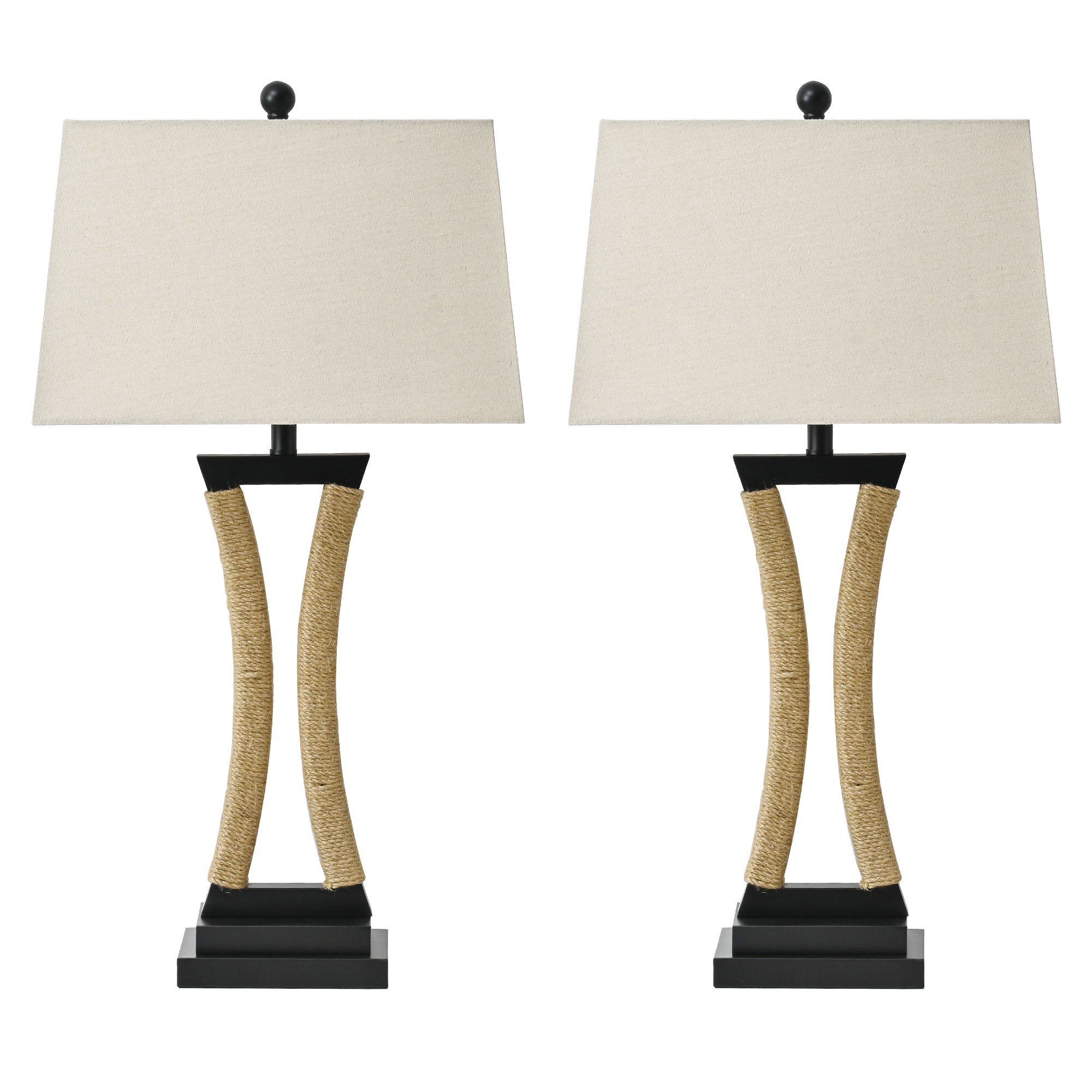 30 Inch Oatmeal Fabric Shade Table Lamp with Rotary Switch, Set of 2, Ideal for Bedroom Living Room (Bulbs not included)