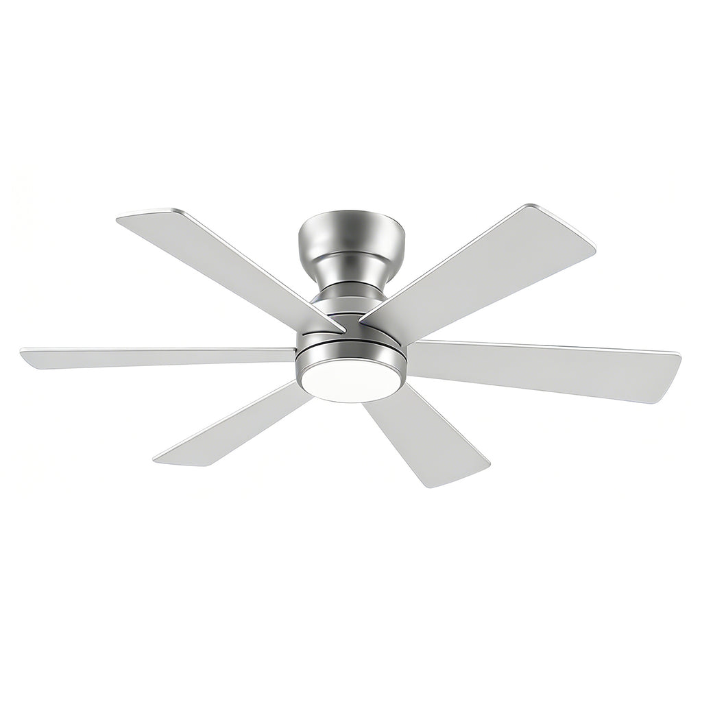 46' Flush Mount Ceiling Fan with Lights Remote Control,Quiet DC Motor 6 Plywood Blade Ceiling Fans 6 Speed Levels,Reversible Ceiling Fan,for Patio Living Room, Bedroom,Office,Indoor.( SLIVER)