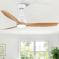 YUHAO 52 inch Indoor Ceiling Fan with Integrated LED - Matte White with Antique Brown Wood Grain Blade
