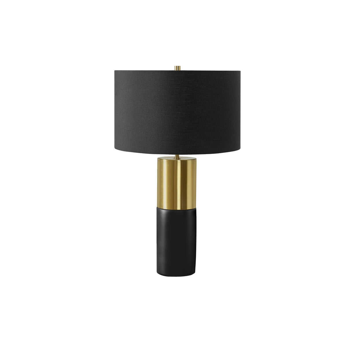 Contemporary Table Lamp, 25'H, Black Concrete Base with Black Fabric Shade, Gold Metal Accents, Modern Home Decor