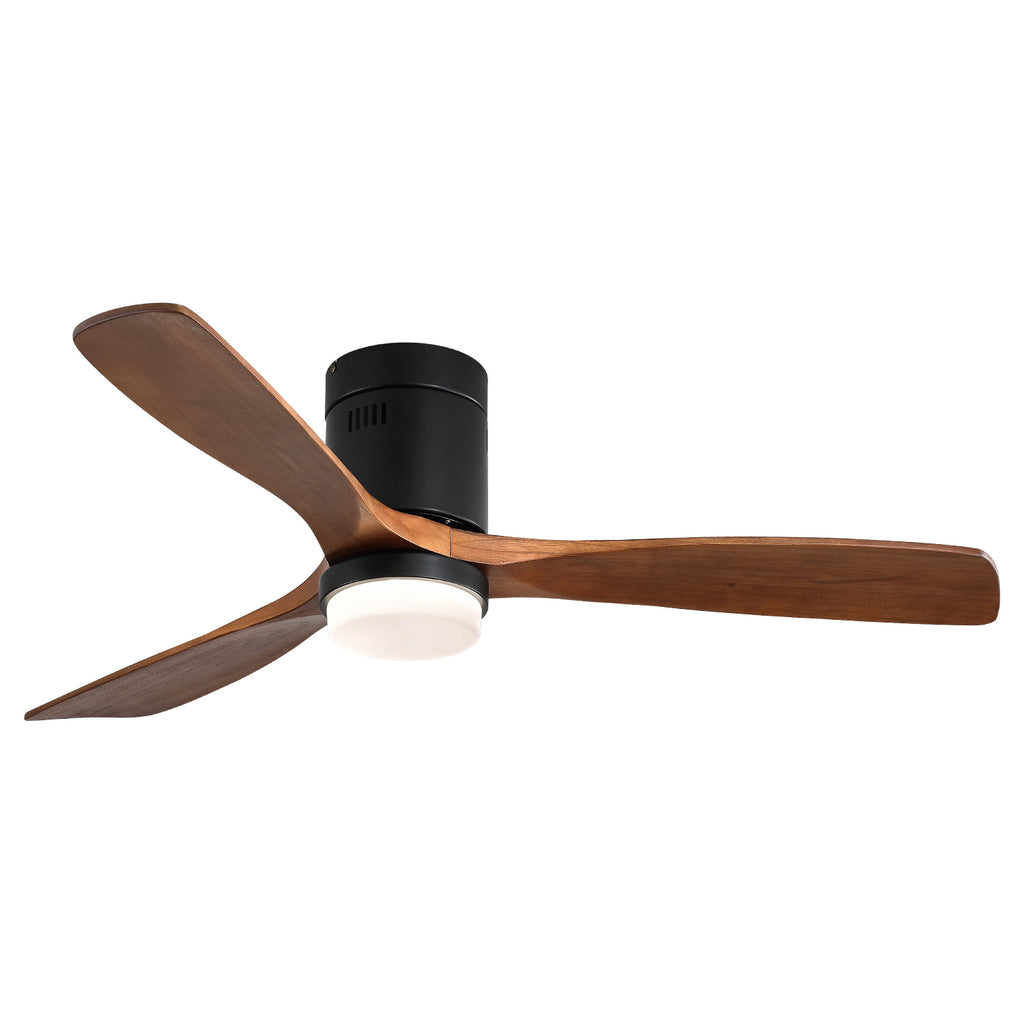 Modern 52 Inch Indoor Ceiling Fan with Lights, Reversible DC Motor, Remote Control, Solid Wood Blades in Black Finish, Metal and Wood Construction